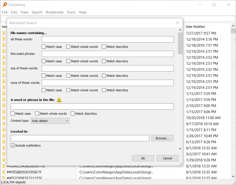 Everything Advanced Search