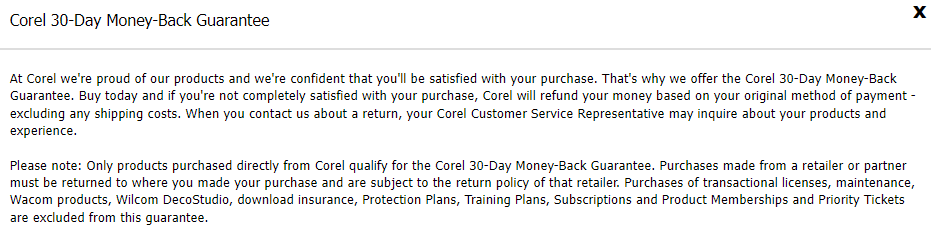 CorelDRAW Graphics Suite Refund Policy