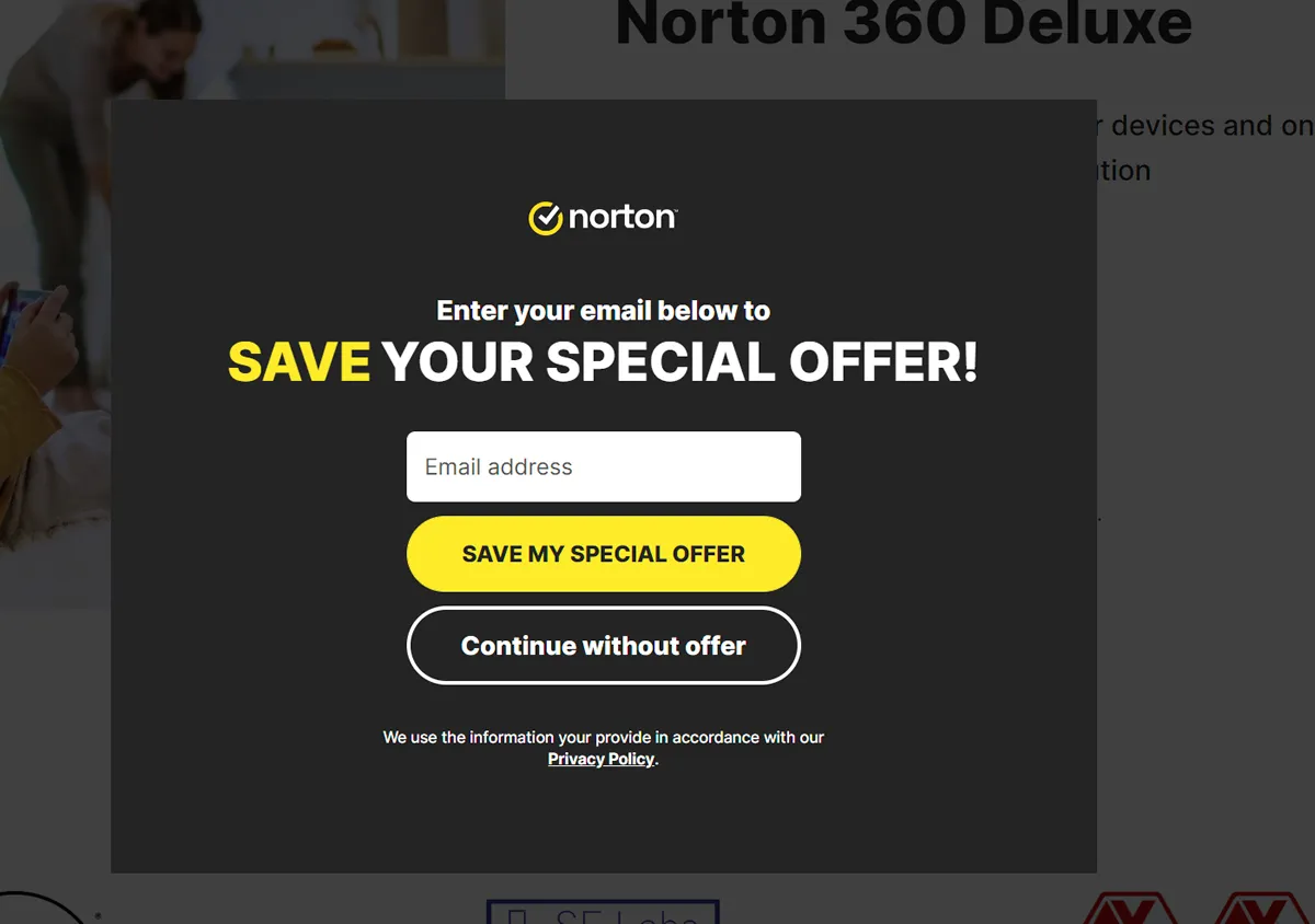 Norton e-mail subscription offer
