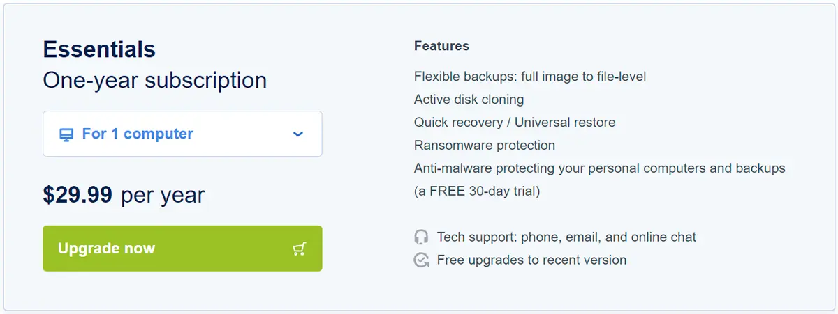 Acronis Upgrade your old version