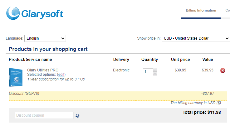 Activate Glary Utilities Pro Discount Coupon