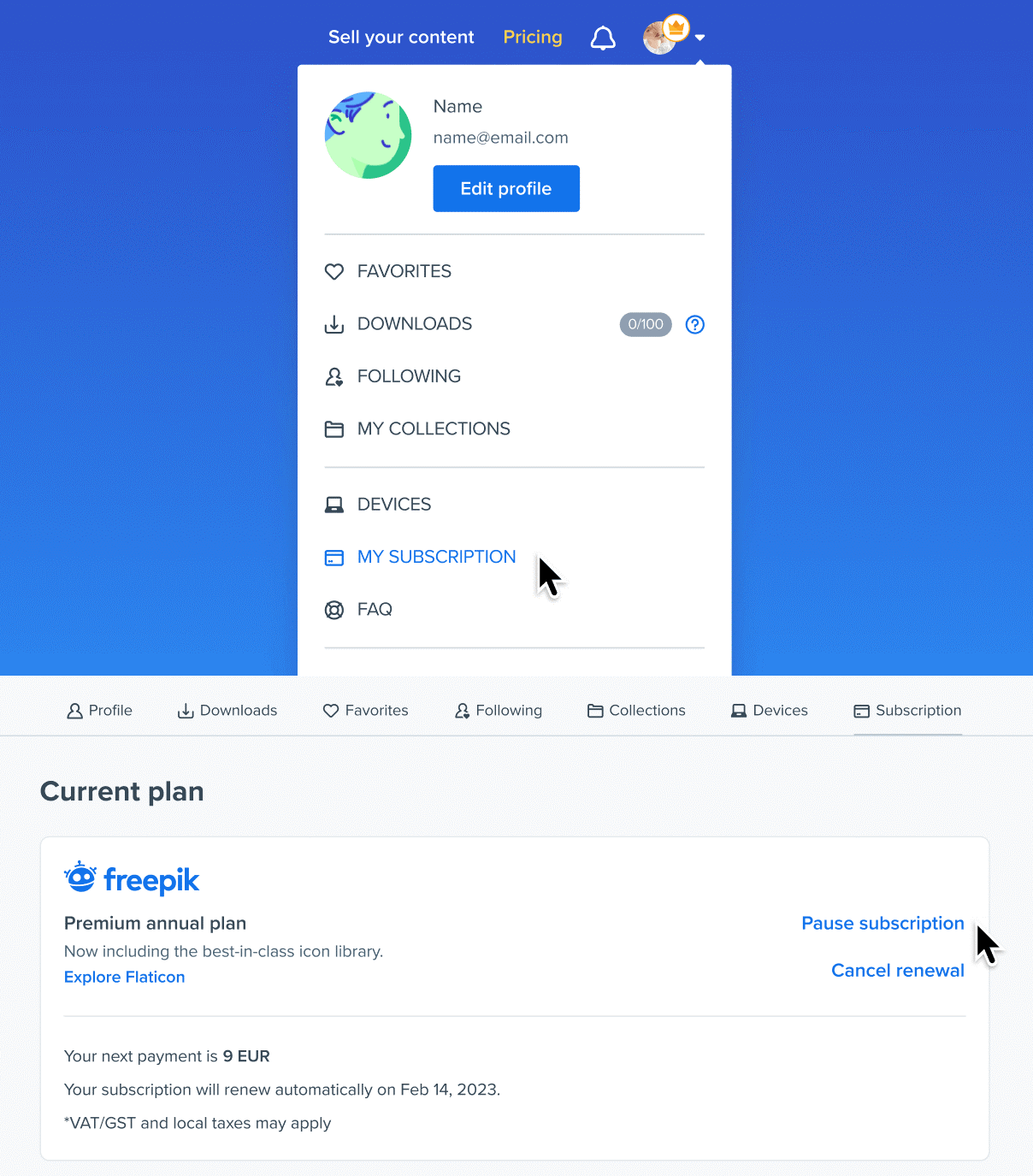 Pause Freepik Subscription