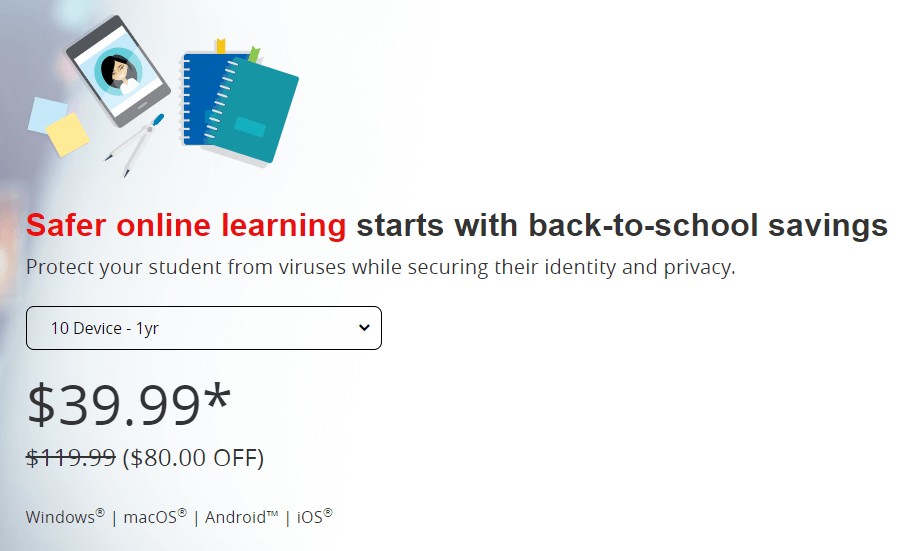 McAfee Back to School Campaign – Save up to 65% OFF McAfee Total Protection