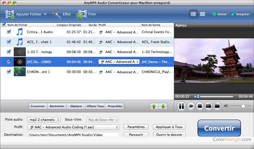AnyMP4 Audio Convertisseur pour Mac Screenshot