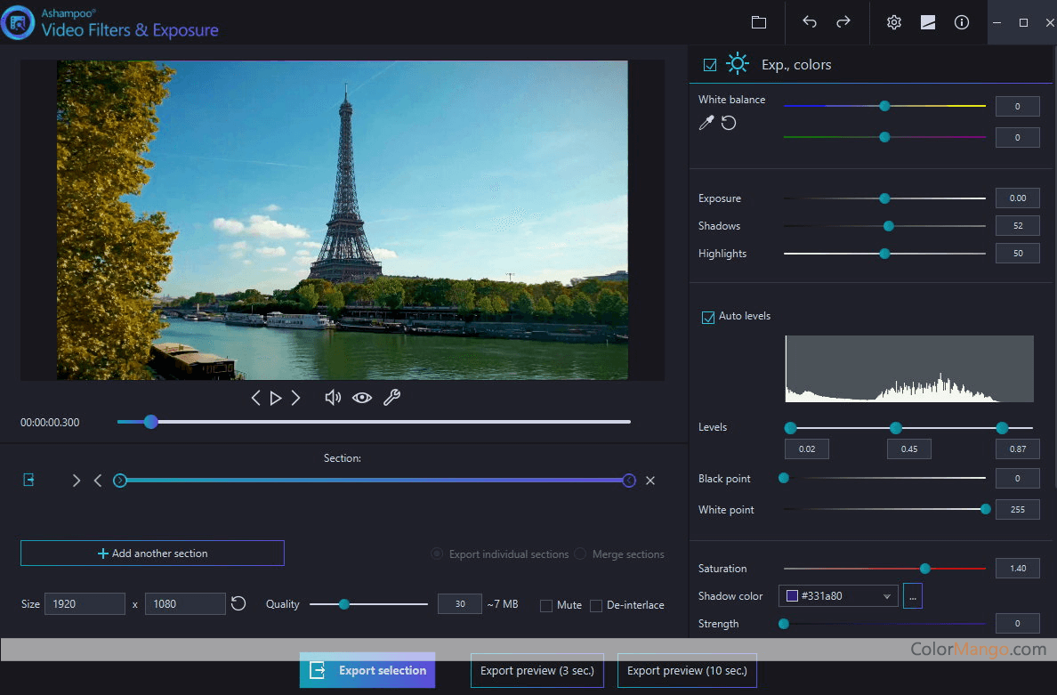 Ashampoo Video Filters and Exposure Screenshot