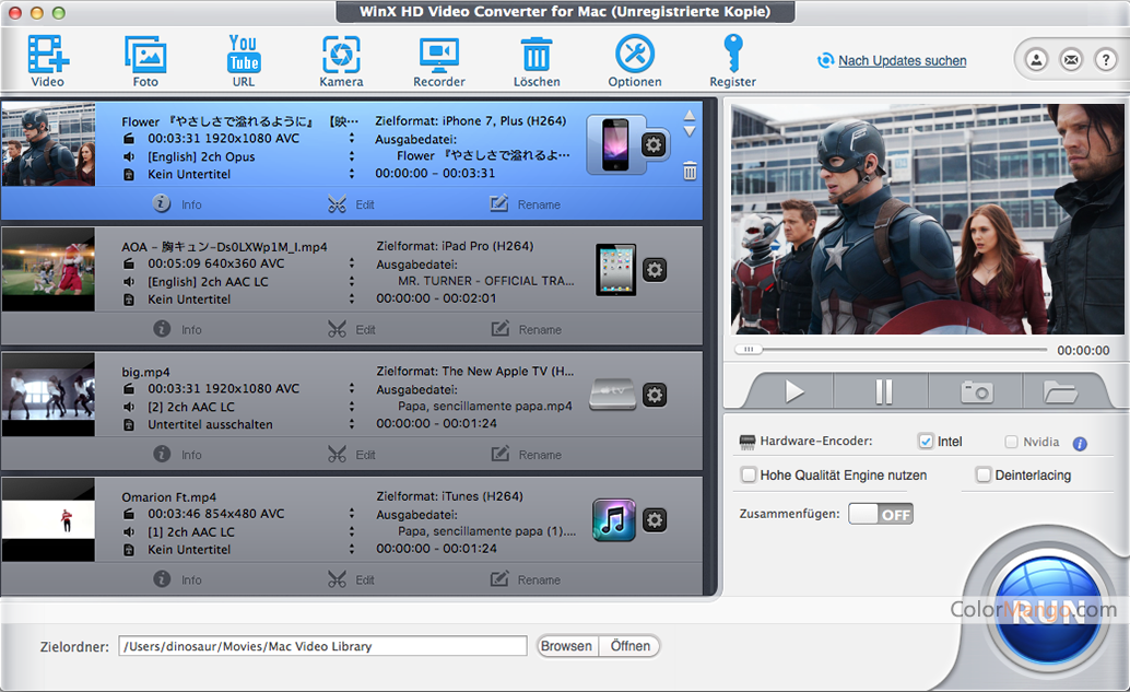 WinX HD Video Converter for Mac Screenshot