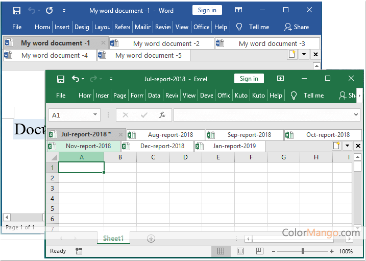 Office Tab + Kutools for Excel / Outlook / Word Screenshot