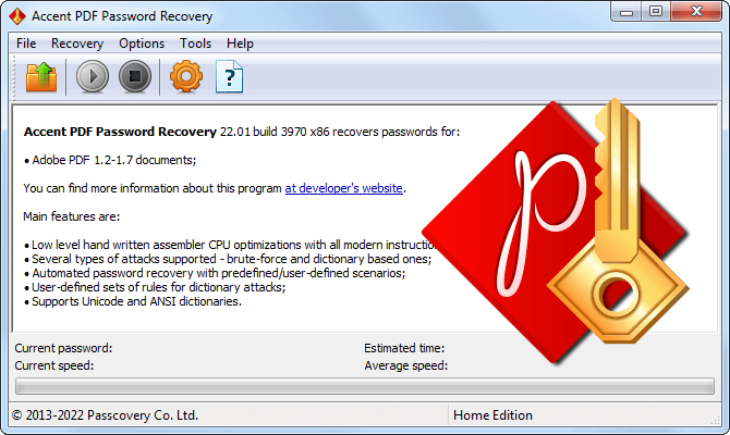 Accent PDF Password Recovery Screenshot