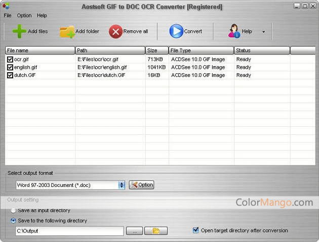 Aostsoft GIF to DOC OCR Converter Screenshot