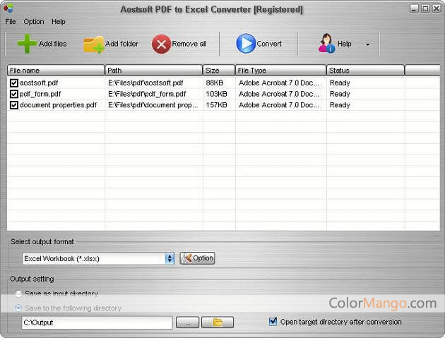 Aostsoft PDF to Excel Converter Screenshot