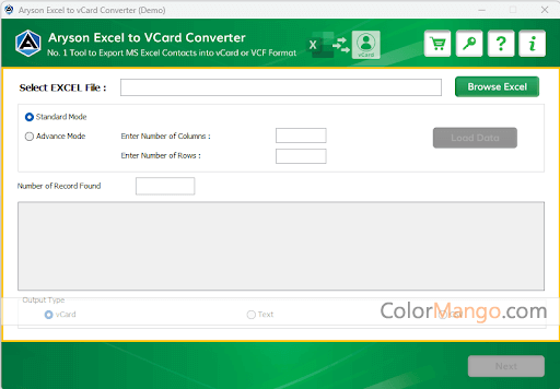 Aryson Excel to vCard Converter Screenshot