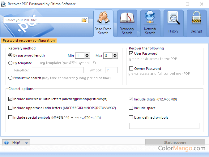 Eltima Recover PDF Password Screenshot