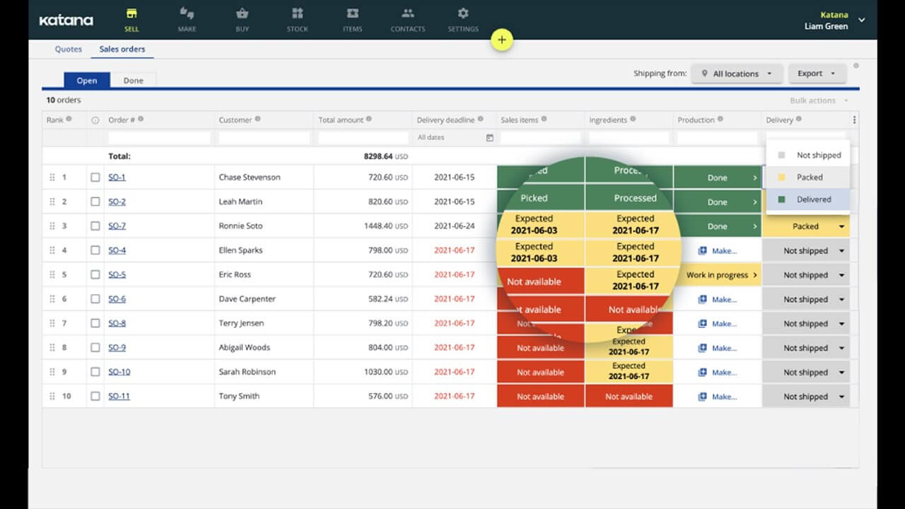 Katana Manufacturing ERP Screenshot