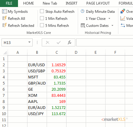 MarketXLS Screenshot