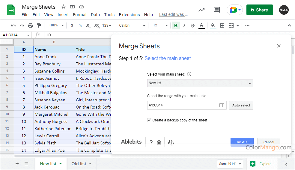Merge Sheets add-on for Google Sheets Screenshot