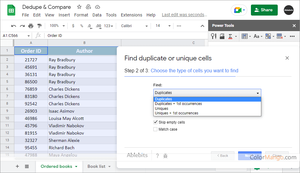 Remove Duplicates add-on for Google Sheets Screenshot