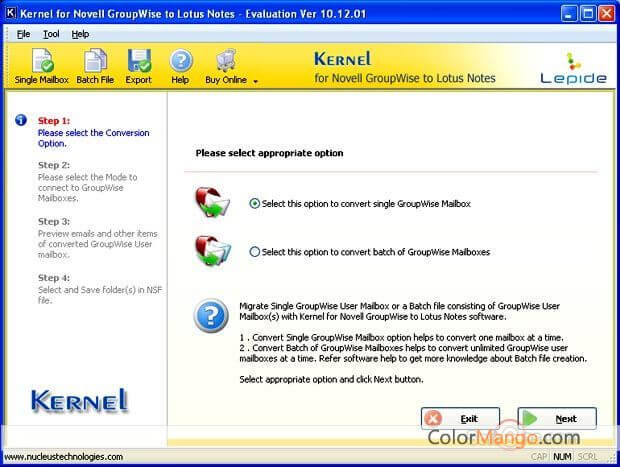 Kernel for GroupWise to Lotus Notes Screenshot