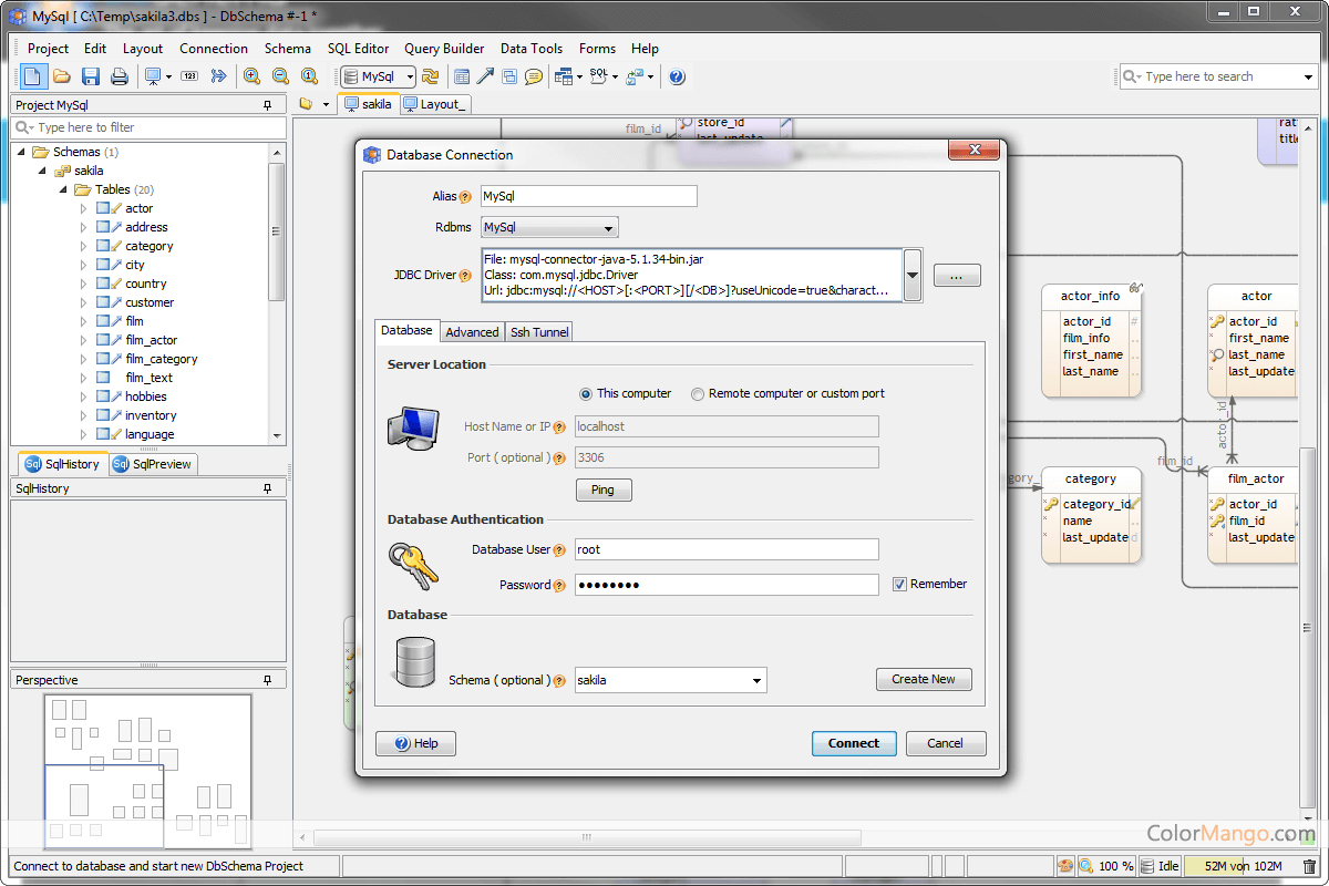 restore data from .dbs file dbschema