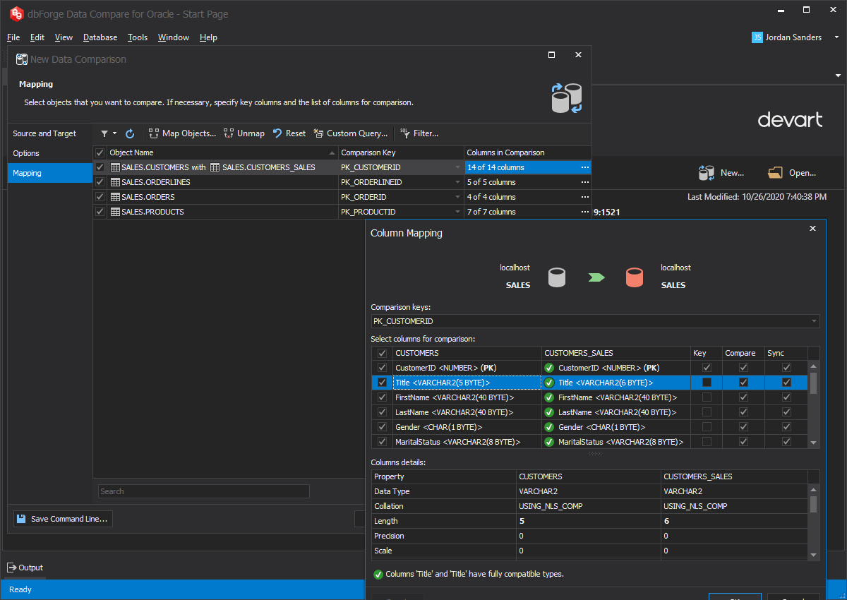 dbForge Data Compare for Oracle Screenshot