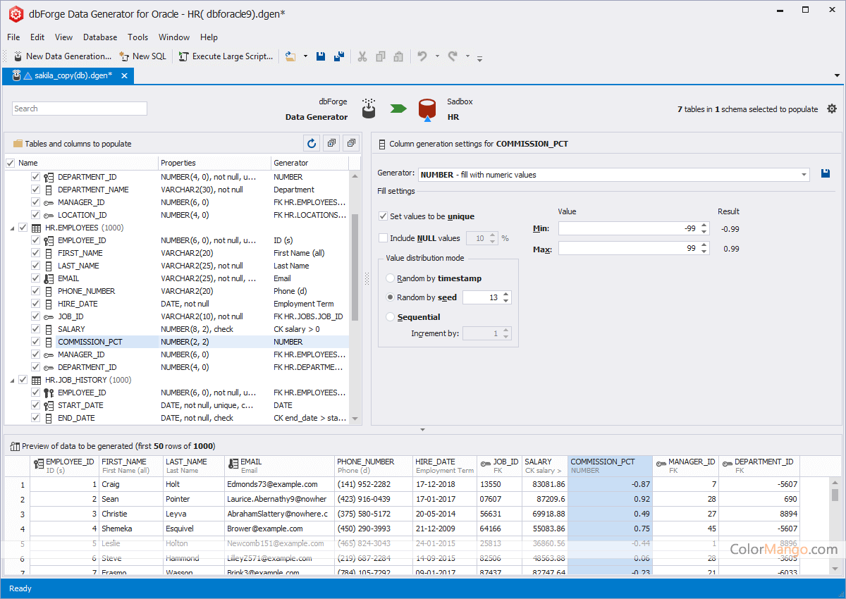 dbForge Data Generator for Oracle Screenshot