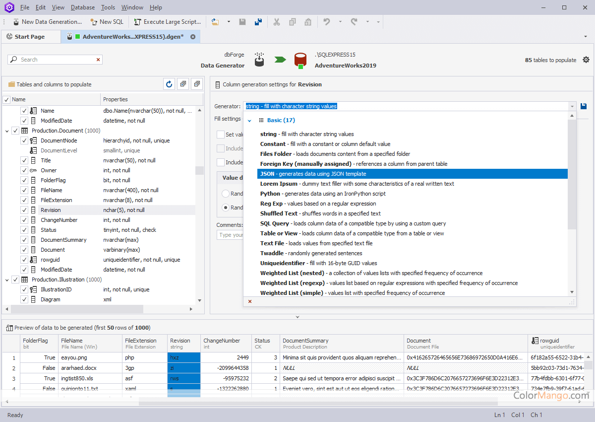 dbForge Data Generator for SQL Server Screenshot