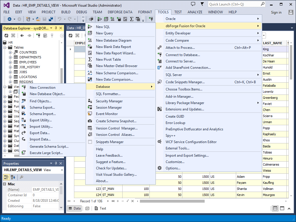 dbForge Fusion for Oracle Screenshot