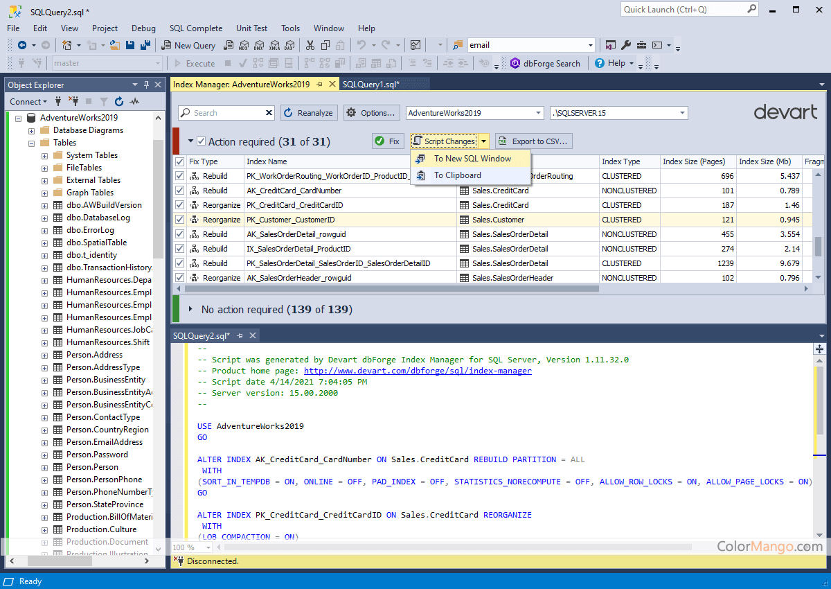 dbForge Index Manager for SQL Server Screenshot