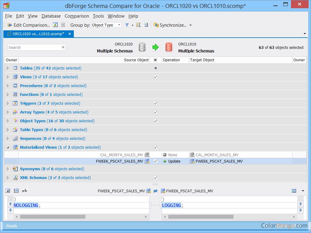 dbForge Schema Compare for Oracle Screenshot