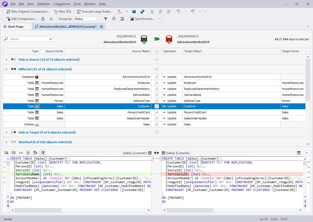 dbForge Schema Compare for SQL Server Screenshot