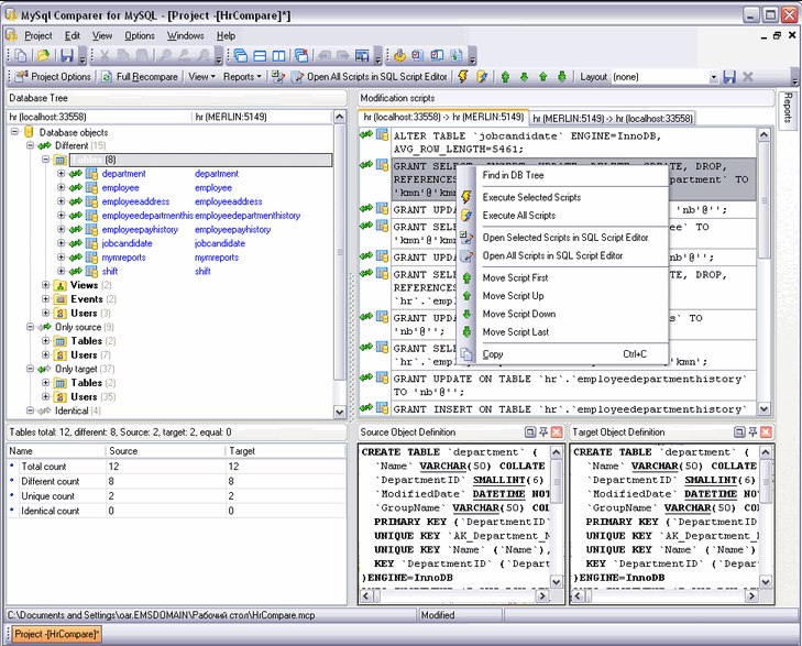 EMS DB Comparer for MySQL Screenshot