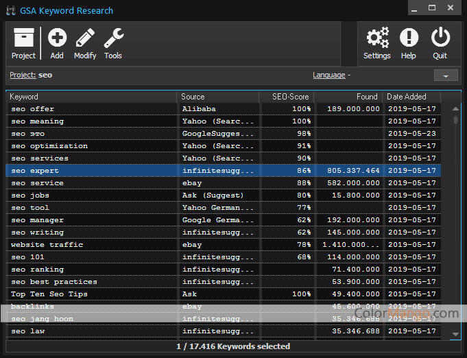 GSA Keyword Research Screenshot