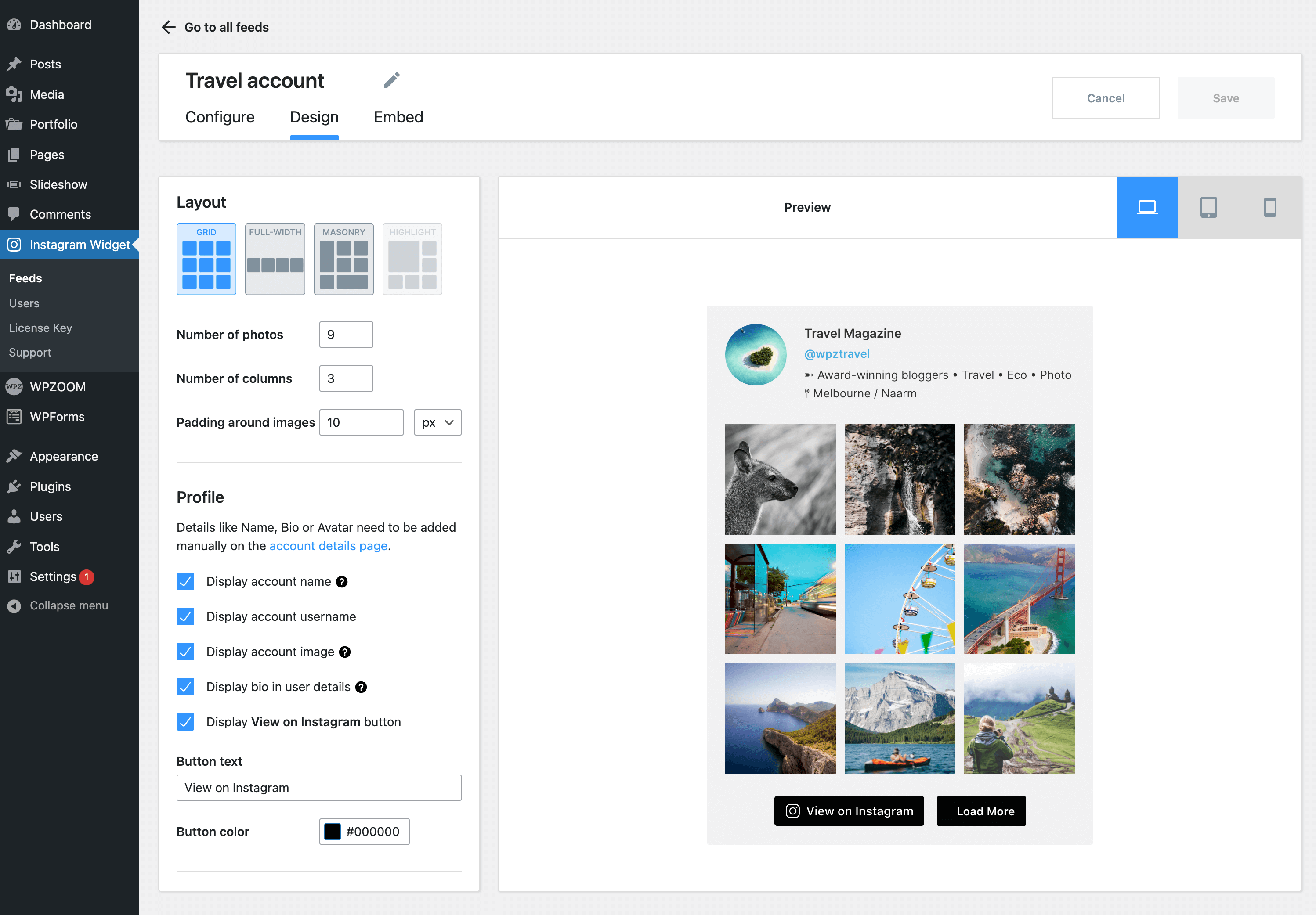 WPZOOM Instagram Widget Screenshot