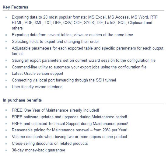 EMS Data Export for Oracle Feature