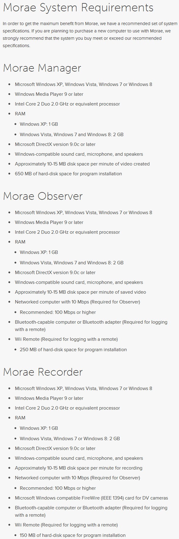TechSmith Morae System Requirements