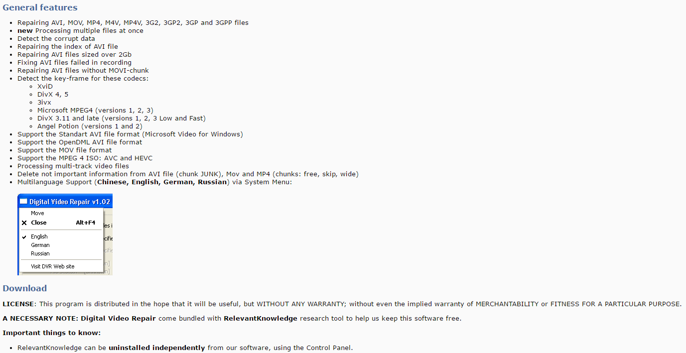 Digital Video Repair Official Download Freeware