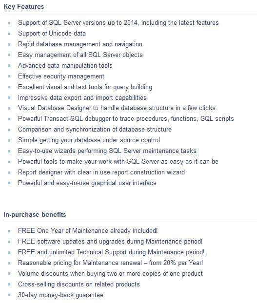 EMS SQL Manager for SQL Server Feature