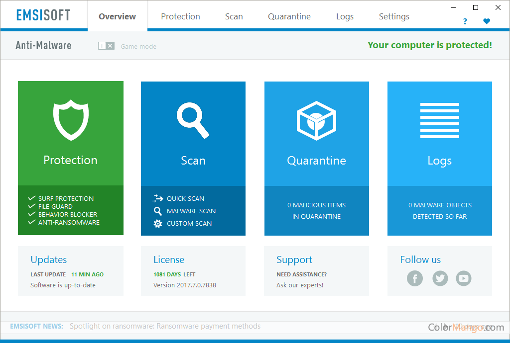 Emsisoft Enterprise Security Screenshot