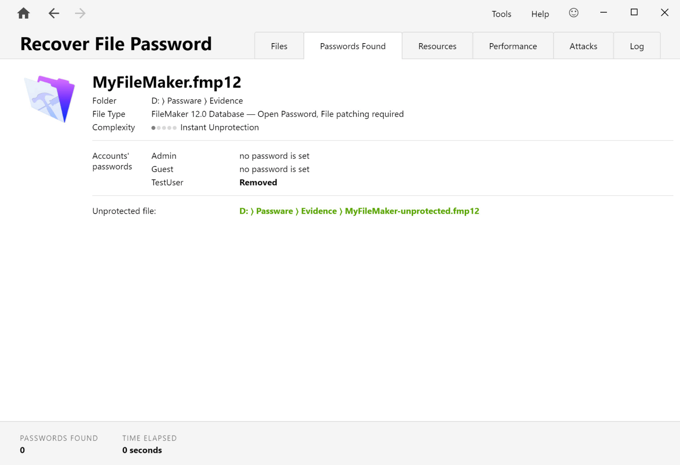Passware FileMaker Key Screenshot