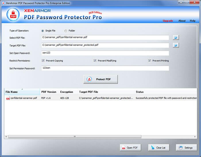 XenArmor PDF Password Protector Pro Screenshot
