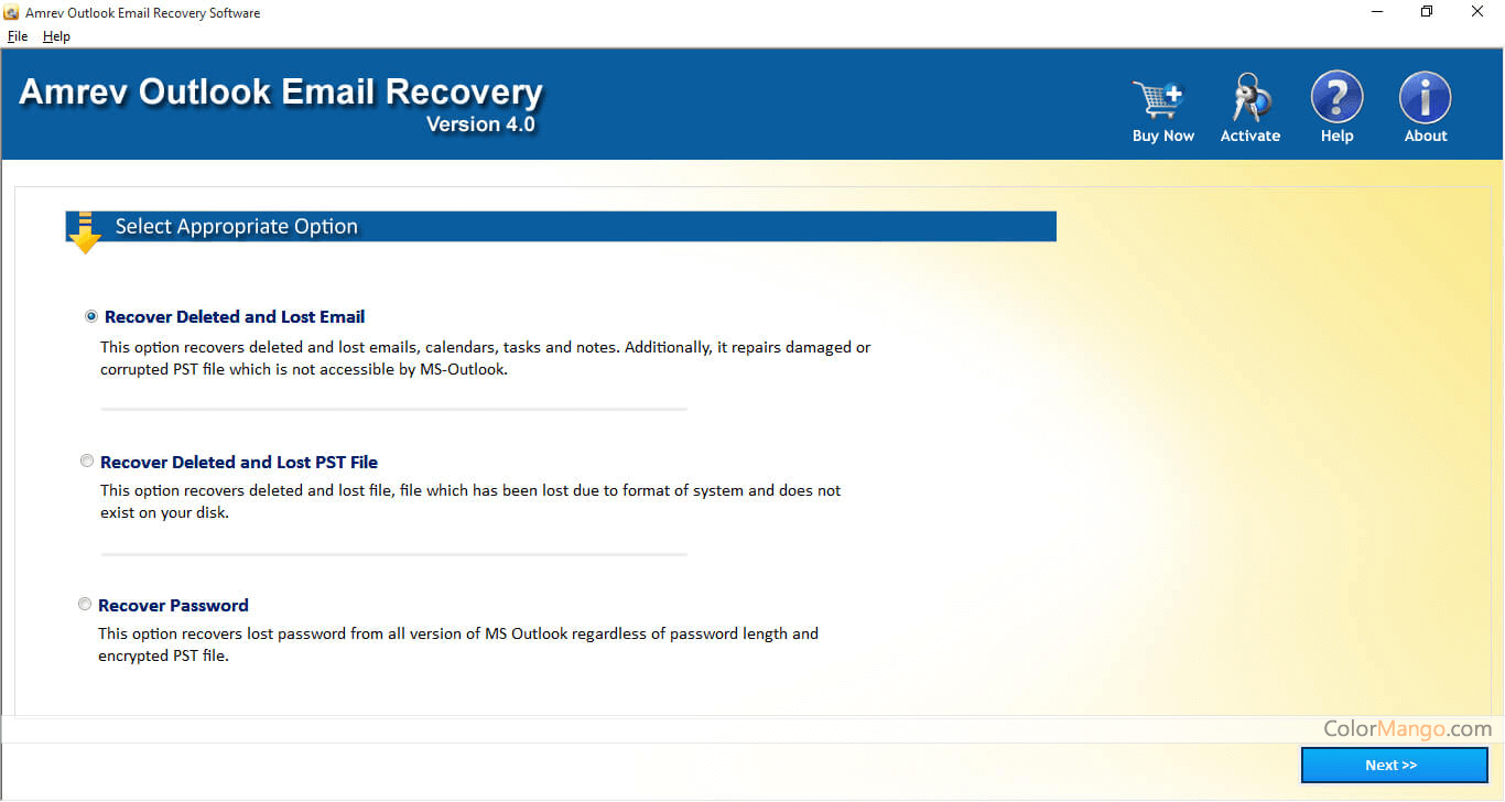 Amrev Outlook Email Recovery Screenshot