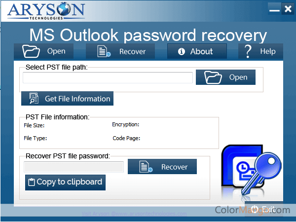 Aryson Outlook Password Recovery Screenshot