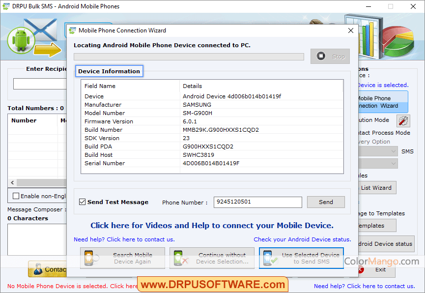 DRPU Bulk SMS Software for Android Mobile Phones Screenshot