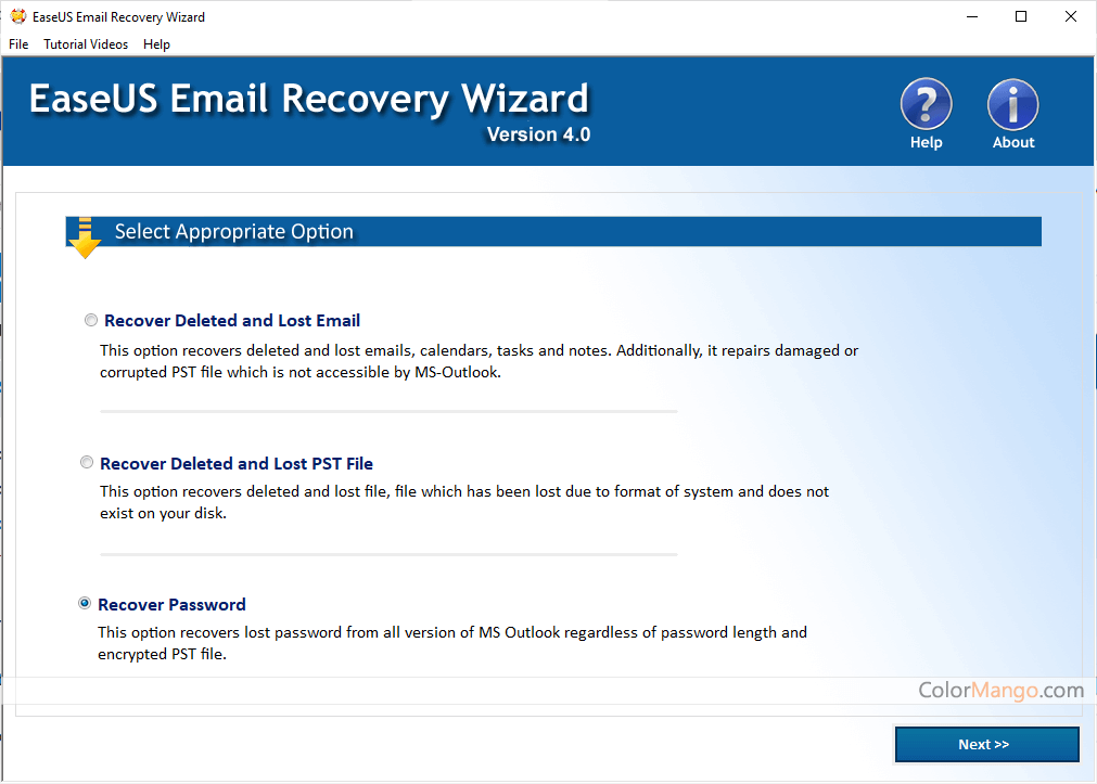 EaseUS Email Recovery Wizard Screenshot
