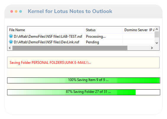 Kernel for Lotus Notes to Outlook Screenshot