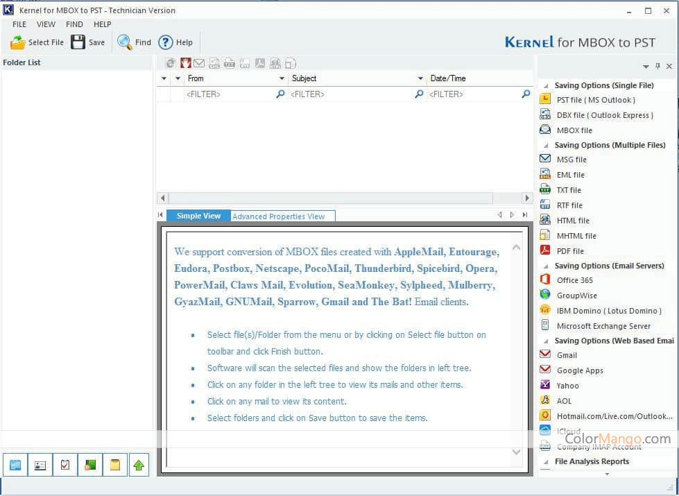 Kernel Thunderbird Mail Backup Screenshot