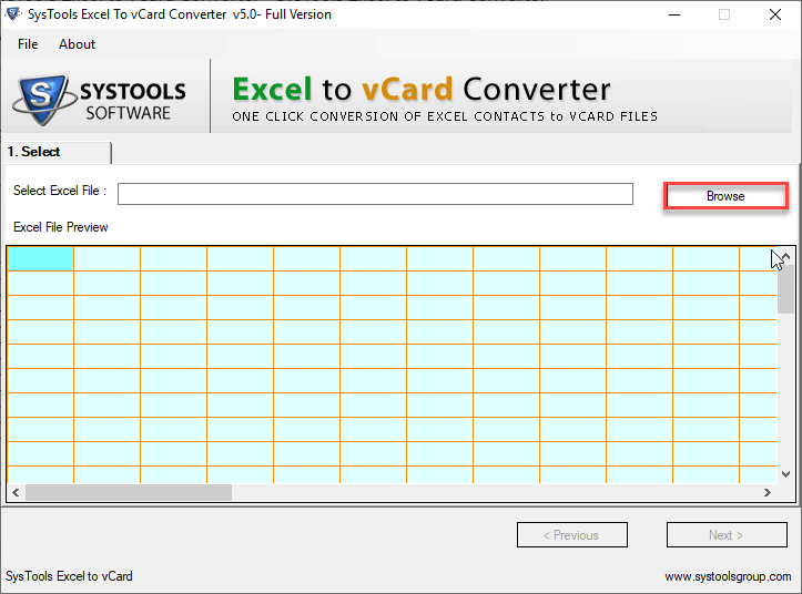 SysTools Excel to vCard Converter Screenshot