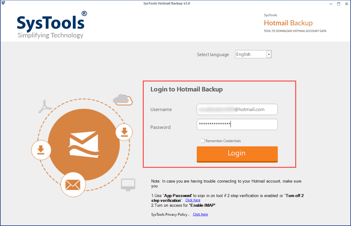 SysTools Hotmail Backup Screenshot