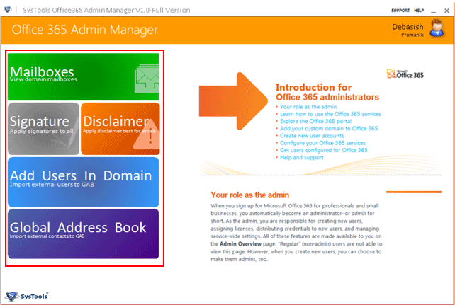 SysTools Office 365 Admin Manager Screenshot
