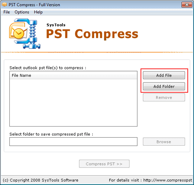 SysTools PST Compress Screenshot