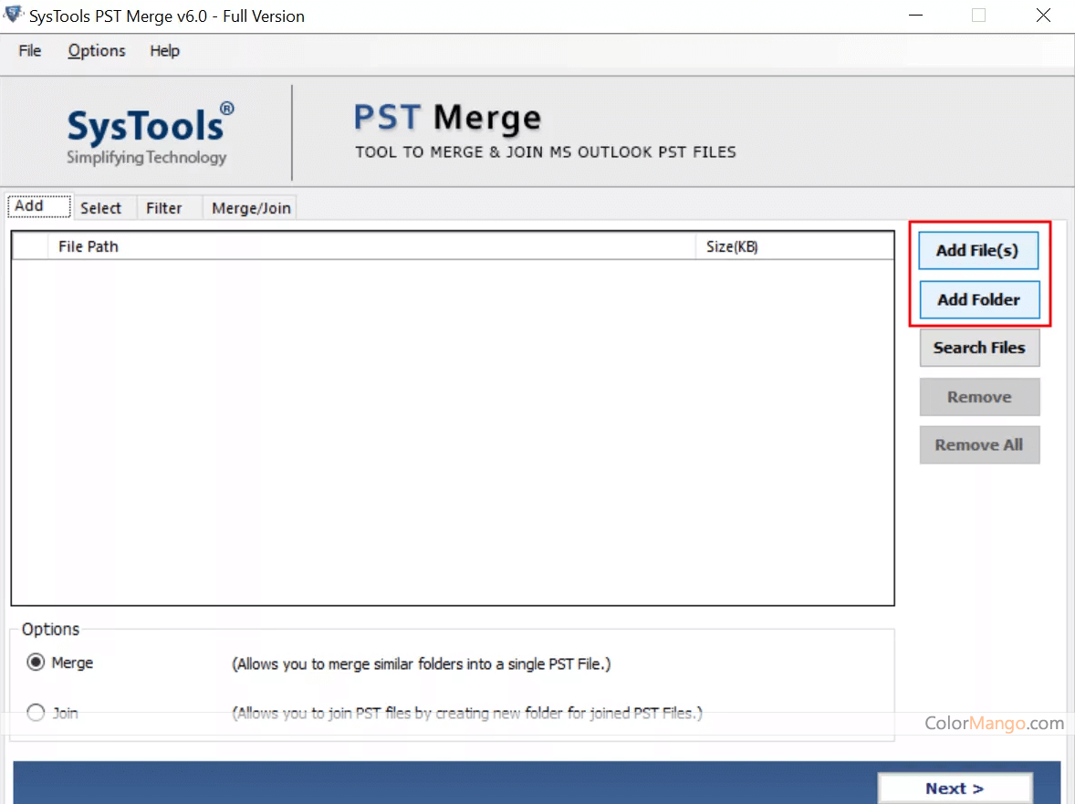 SysTools PST Merge Screenshot